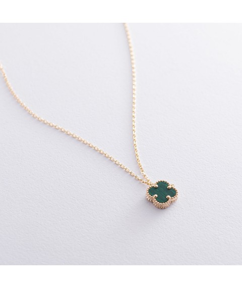 Necklace "Clover" in yellow gold (malachite) coll01660 Onix 45