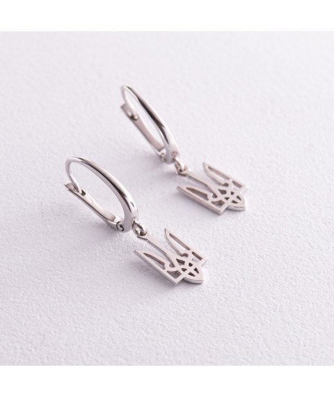 Earrings "Coat of arms of Ukraine - Trident" in white gold s08029 Onyx