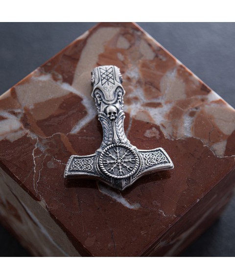 Silver pendant - hammer "Helmet of Horror with skull" 7043 Onyx