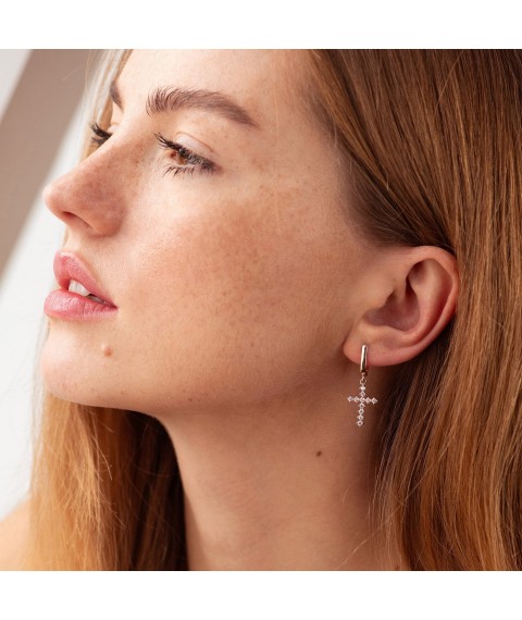 Gold earrings "Cross" with cubic zirconia s02439 Onyx