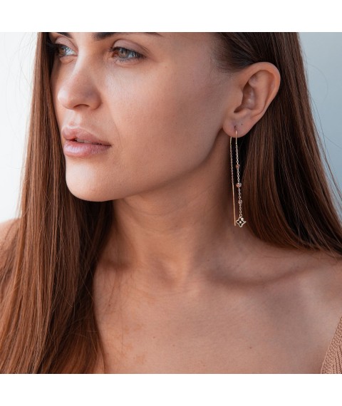 Gold earrings - broaches "Clover" (enamel) s07667 Onyx