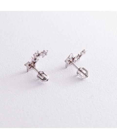 Earrings - studs "Stars" in white gold s08000 Onyx