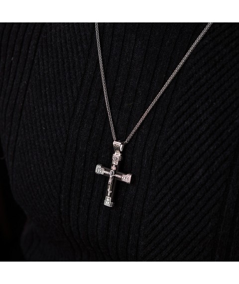 Срібний хрест "Розп'яття. Спаси та Збережи" з ебеновим деревом 981 Онікс