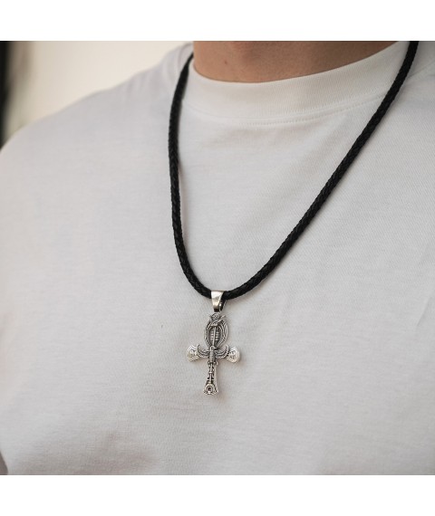 Silver pendant "Egyptian cross of Ankh. Rod of Osiris - symbol of eternal life" 133111 Onyx