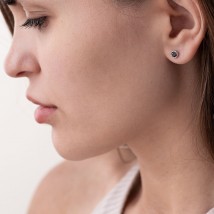 Gold earrings - studs with black diamonds 102-10068 Onyx