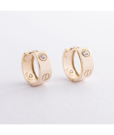 Earrings - rings "Love" in yellow gold (cubic zirconia) s07214 Onyx