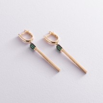 Золоті сережки "Сірники" (зелені фіаніти) с07599 Онікс