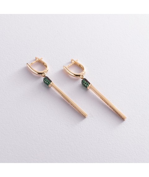 Gold earrings "Matches" (green cubic zirconia) s07599 Onyx