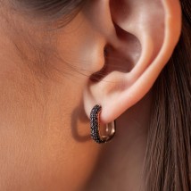Gold earrings "Beata" (brown cubic zirconia) s08198 Onyx