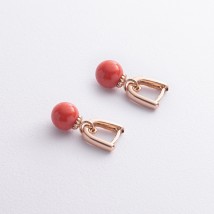 Серьги с кораллом (красное золото) с08755 Онікс