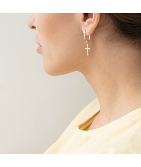 Earrings "Cross" in red gold s07005 Onyx