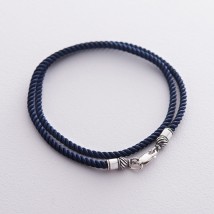 Шелковый синий шнурок с серебряной застежкой (3мм) 18425 Онікс  55