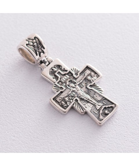 Серебряный православный крест "Господь Вседержитель. Икона Божией Матери "Семистрельная" 132477 Онікс