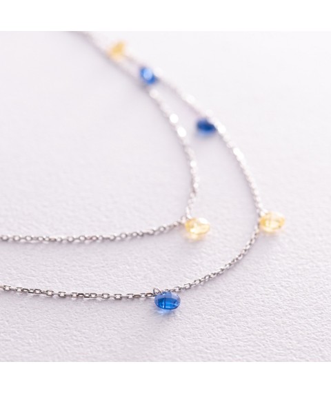 Double gold necklace "Ukrainian" with balls (blue and yellow cubic zirconia) count02338 Onix 43