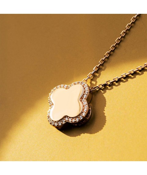 Gold necklace "Clover" with cubic zirconia col01782 Onix 45