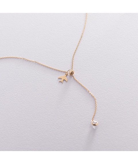 Necklace "Swallow" in yellow gold (cubic zirconia) coll01859 Onix 45