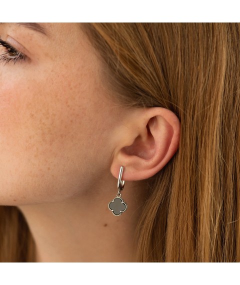 Silver earrings "Clover" (onyx) 122809m Onyx