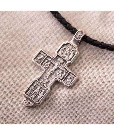 Silver Orthodox cross "Crucifixion. Entry of the prudent thief into heaven" (blackening) 13087 Onyx