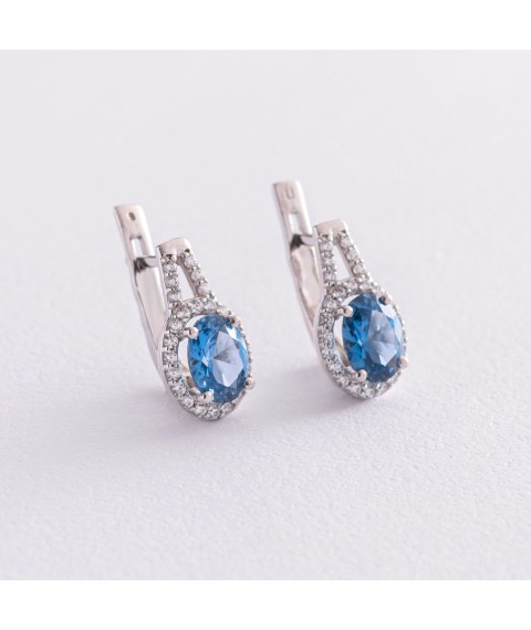 Silver earrings with quartz and cubic zirconia 2935/9р-QLB Onix