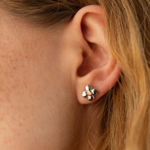 Gold earrings - studs "Clover" with diamonds 335221121 Onyx