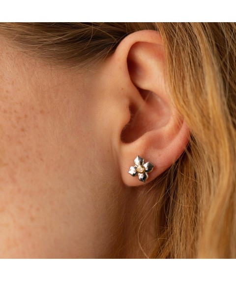 Gold earrings - studs "Clover" with diamonds 335221121 Onyx