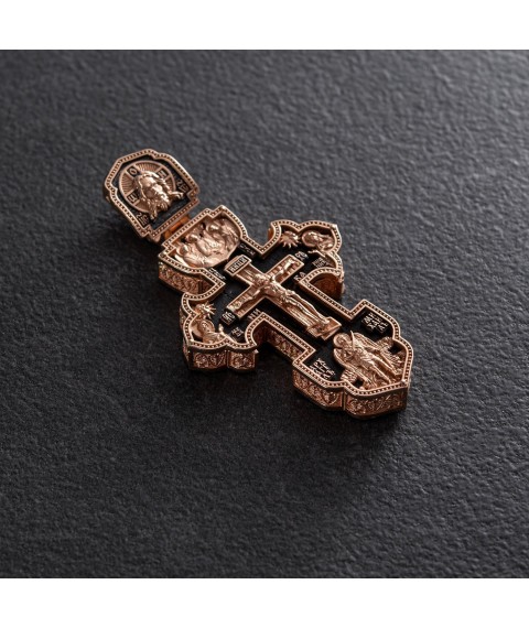 Чоловічий православний хрест "Розп'яття. Врятуй та Збережи" з ебенового дерева та золота 1003 Онікс