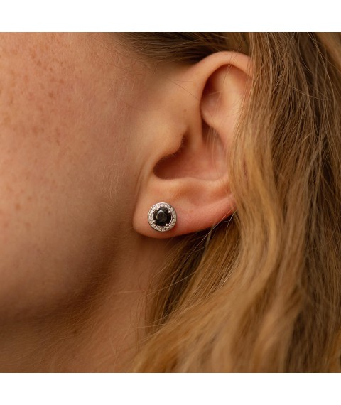 Earrings - studs with diamonds (white gold) 336181122 Onyx