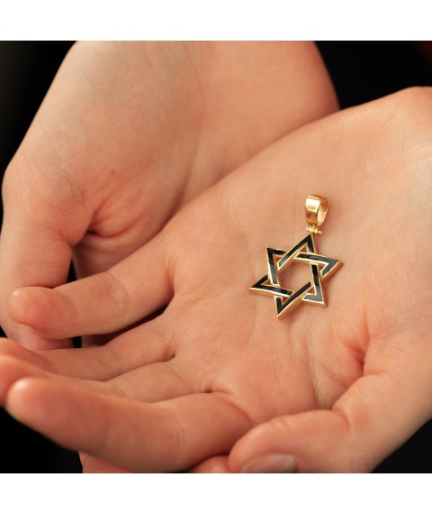 Gold pendant "Star of David" p03324 Onyx