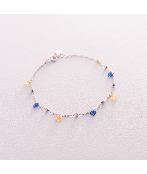 Bracelet "Independent" with balls in white gold (blue and yellow cubic zirconia) b05171 Onix 17