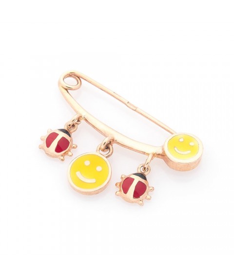 Gold pin "Ladybug and smiley face" (enamel) zak00035 Onix