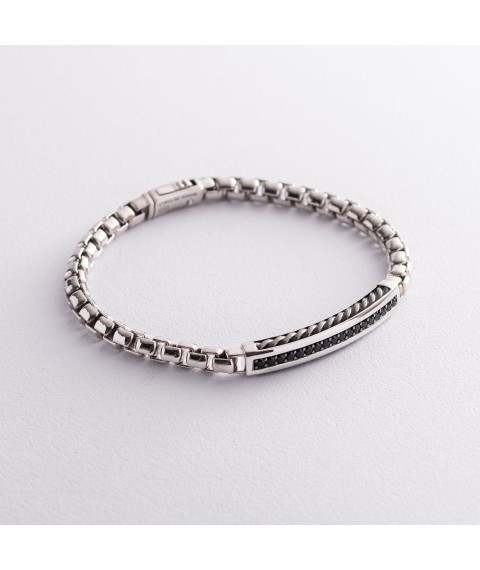 Silver men's bracelet with black spinel ZANCAN EXB701 Onix 21