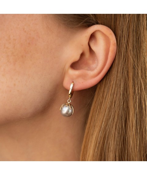 Earrings in yellow gold (cult. fresh pearls) s08591 Onyx