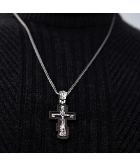 Silver cross "Crucifixion. Blessed Virgin Mary" with ebony 632 Onyx
