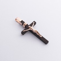 Чоловічий православний хрест "Роп'яття. Спаси і Збережи" з ебенового дерева та золота п03677 Онікс