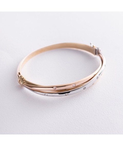 Rigid bracelet made of three colors of gold (cubic zirconia) b04495 Onyx