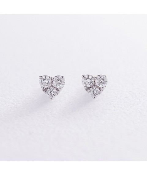Gold earrings - studs "Hearts" with diamonds sb0463ca Onyx