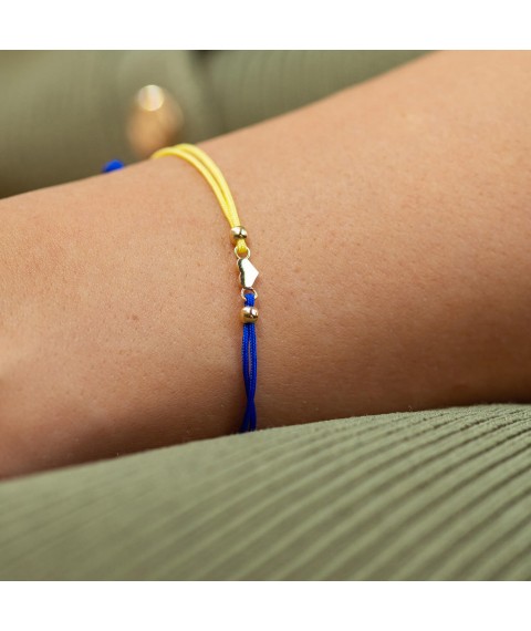 Bracelet "Ukrainian heart" in yellow gold (blue and yellow thread) b05323 Onyx