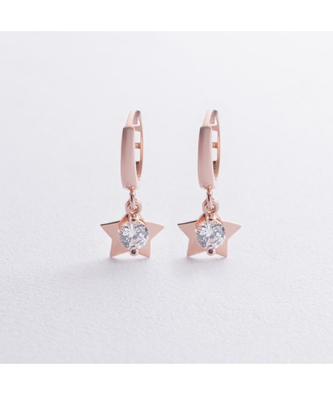 Gold earrings "Stars" with cubic zirconia s08911 Onix