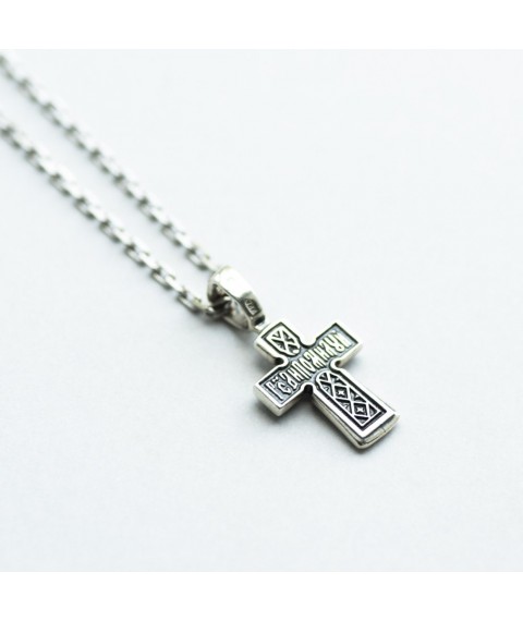 Silbernes Kinderkreuz "Kreuzigung. Gebet "Herr, erbarme dich" 131651 Onyx