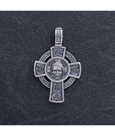 Silver cross "Savior Not Made by Hands. Prayer May God Rise" 133002 Onyx