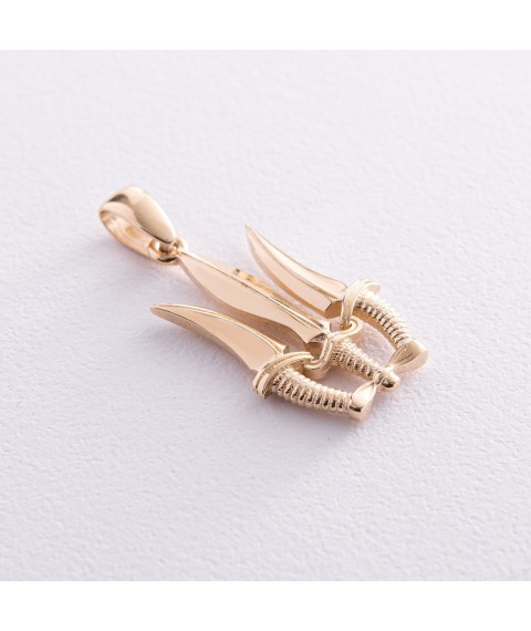 Pendant "Trident with daggers" in yellow gold p03769 Onyx