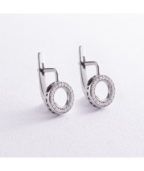 Silver earrings "Circles with hearts" (cubic zirconia) 40008 Onyx