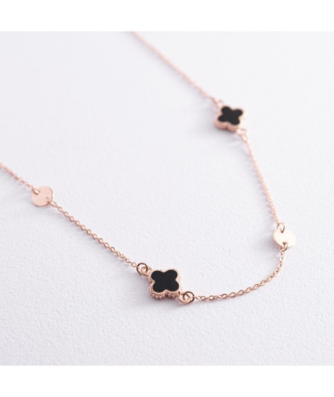 Gold necklace "Clover" with enamel 860412E Onix 40