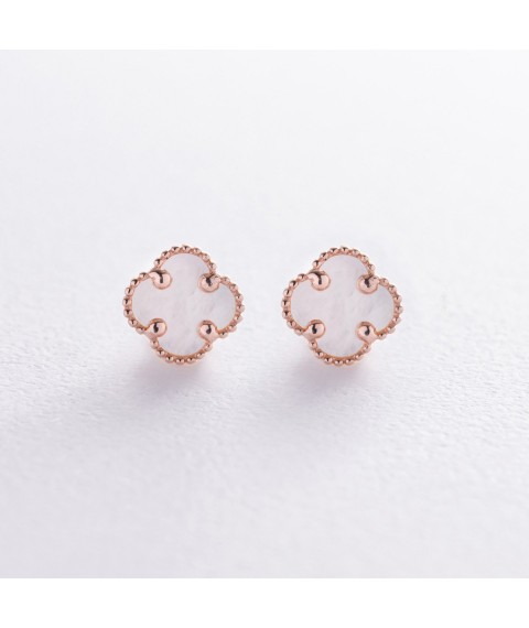 Earrings - studs "Clover" with mother of pearl mini (red gold) s08403 Onyx
