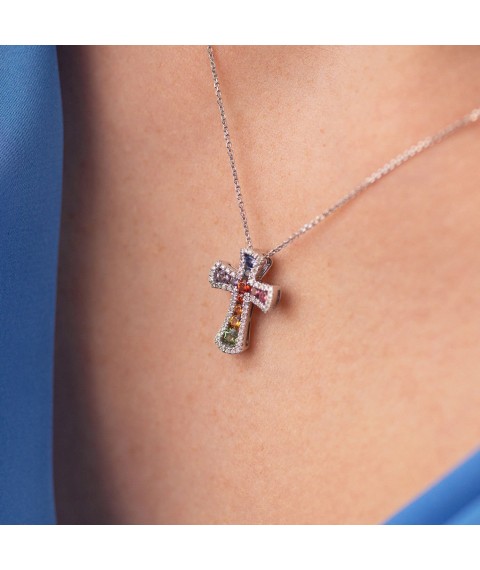Gold necklace with a cross (multi-colored sapphires and diamonds) flask0100mi Onix 42