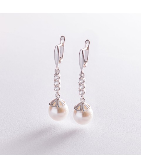 Срібні сережки (штучні перли, фіаніти) 121240 Онікс