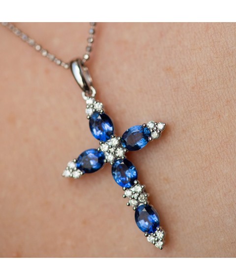 Золотой крестик с синими сапфирами и бриллиантами пб0327gm Онікс