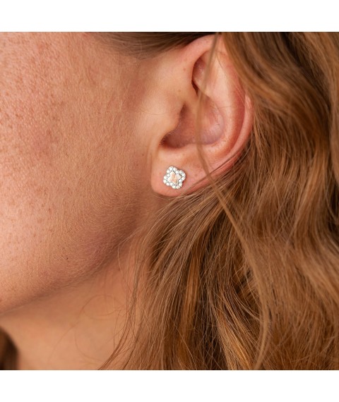 Gold stud earrings "Clover" (cubic zirconia) s06180 Onyx