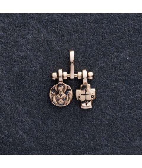 Gold pendant with a cross and amulet p03792 Onyx