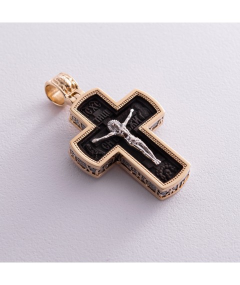 Мужской православный крест из эбенового дерева и золота "Распятие" п00225ж Онікс